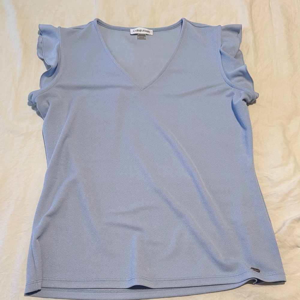 Calvin Klein Light Blue V-Neck Blouse